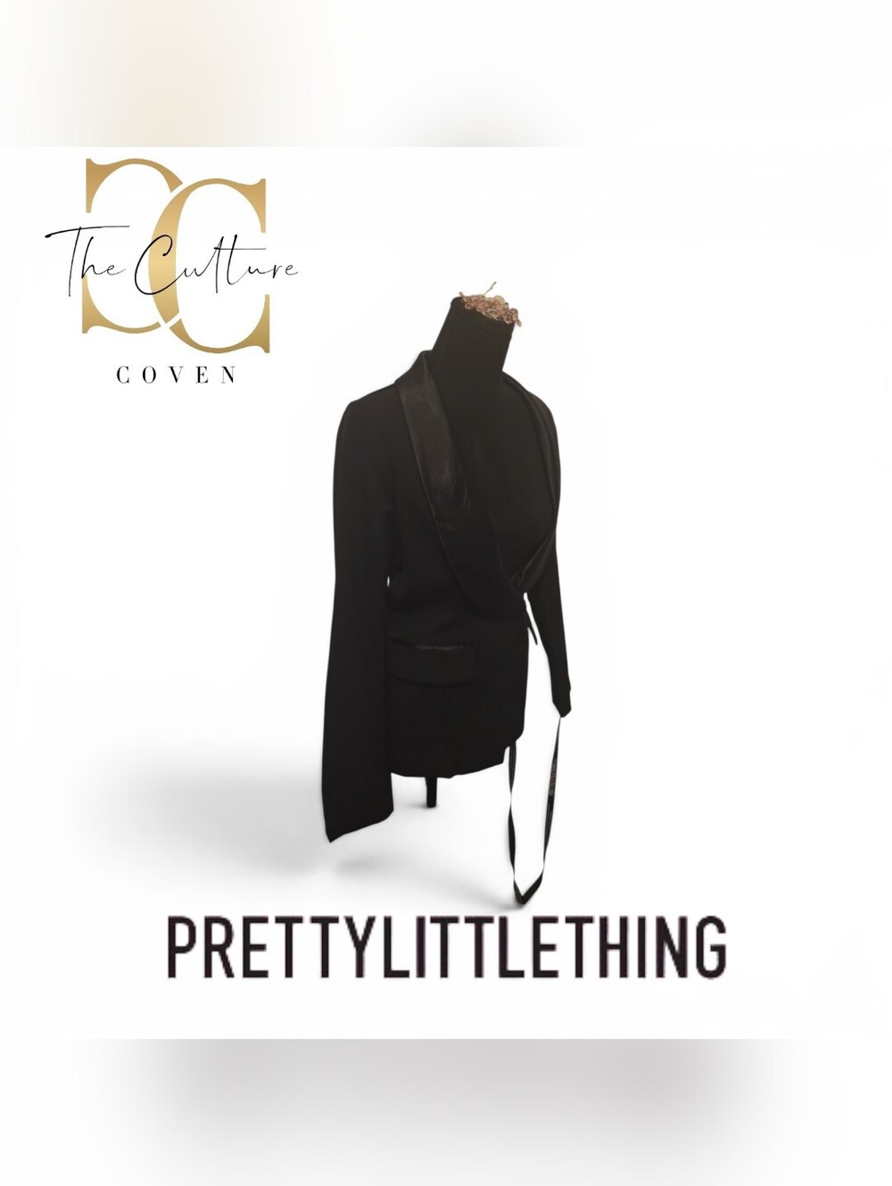 PrettyLittleThing Black Satin-Trim Wrap Blazer